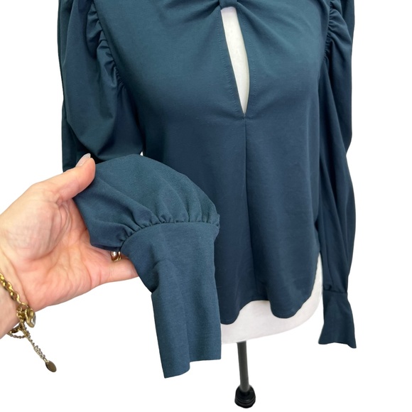 Zara Turquoise Long Puff Sleeve V-Neck Top Size S - Picture 6 of 10